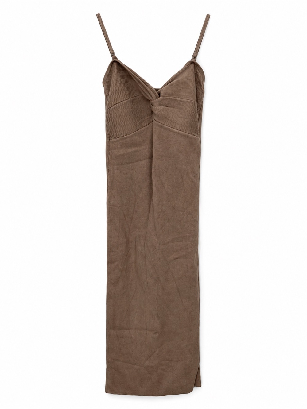 Dynamite Taupe Slip Midi Dress with Twist Front
